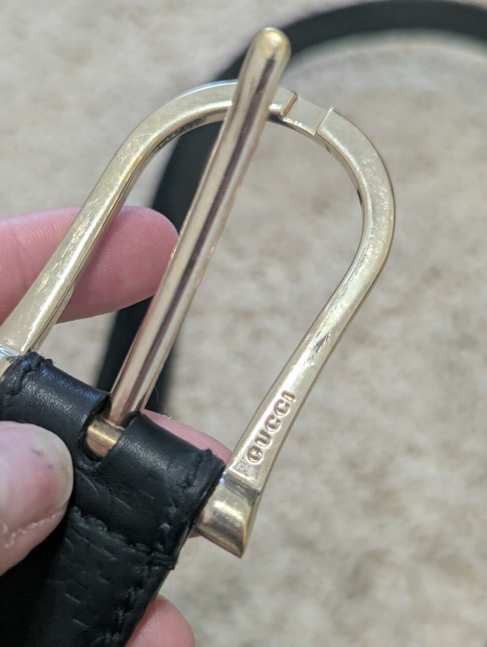 Gucci Black Leather Embossed Interlocking G Belt with Gold Buckle - Picture 3 of 7